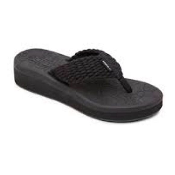 New Roxy Caila Black Wedge Flip Flop Sandal Black size 8 - Picture 1 of 5